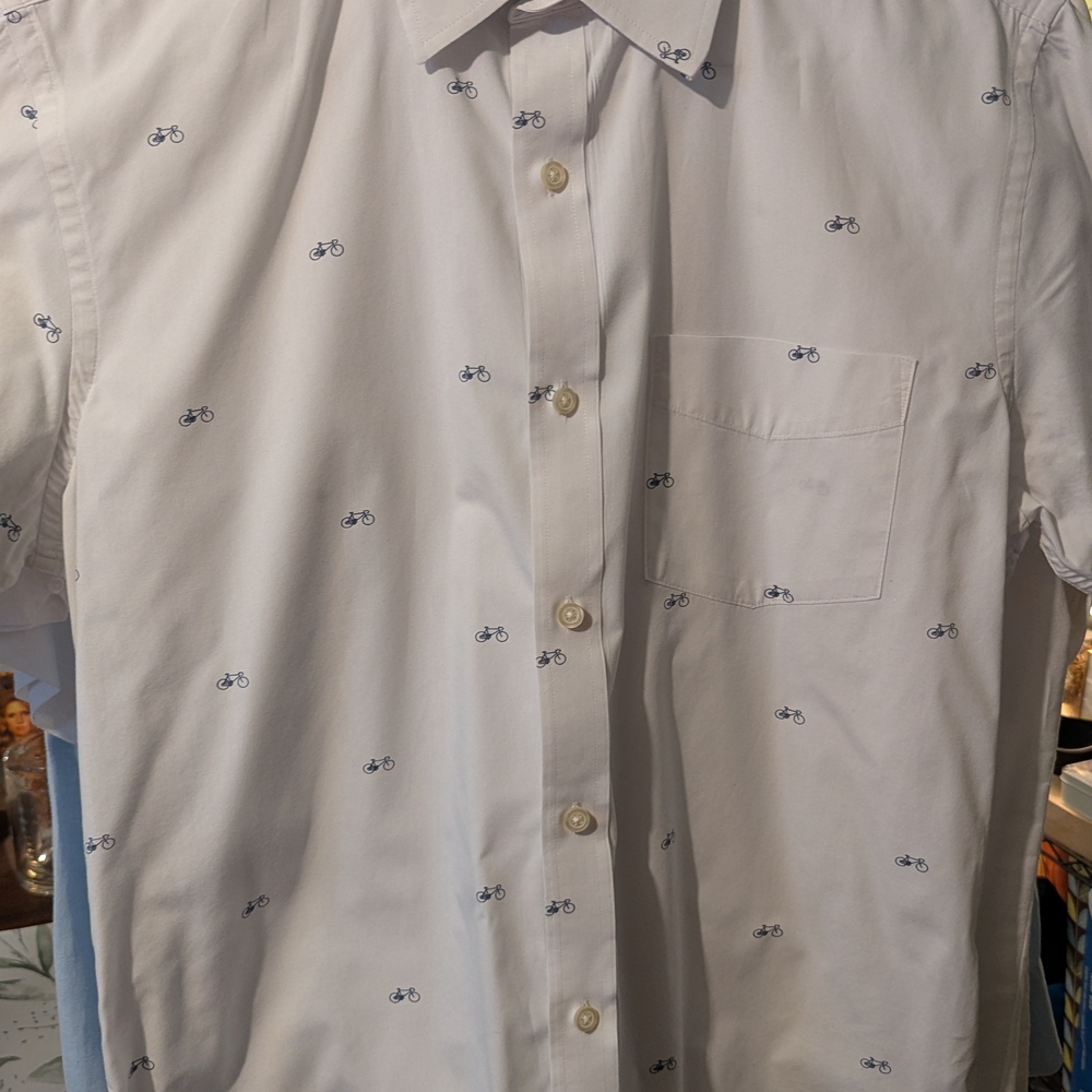 Men's White Shirt with Bicycle Print